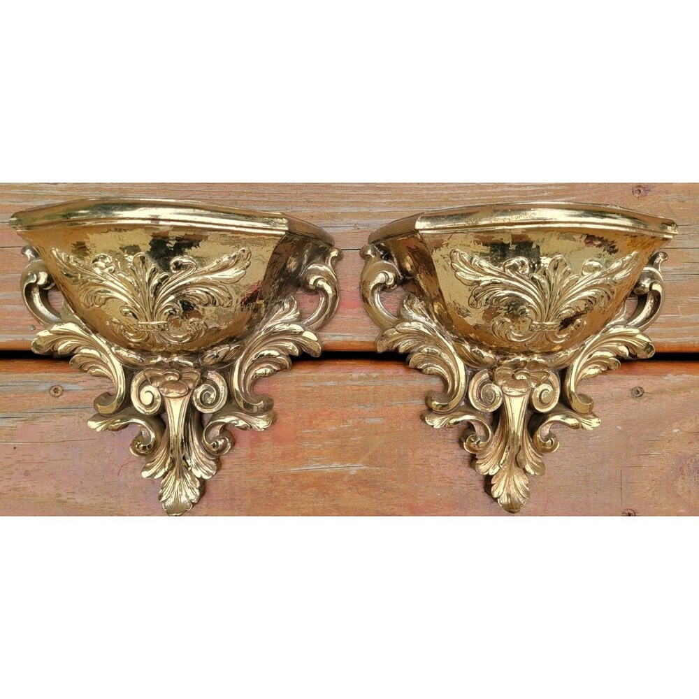 Vtg 1978 #6050 Homco Gold Fleur De Lis Wall Pocket Planter Sconce Regency Granny